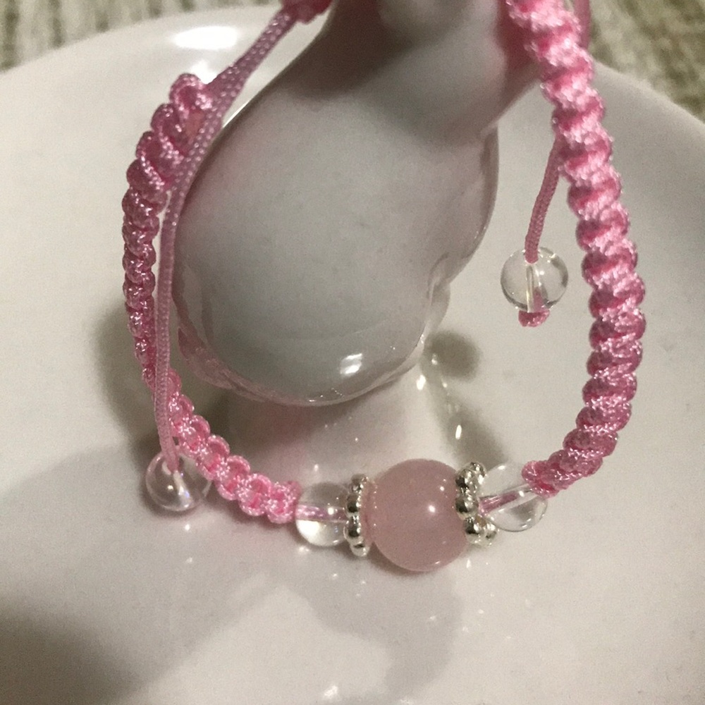 Rose Quartz w/ White Crystal Metal Bead Bracelet